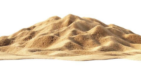 A pile of sand sits atop a sandy beach