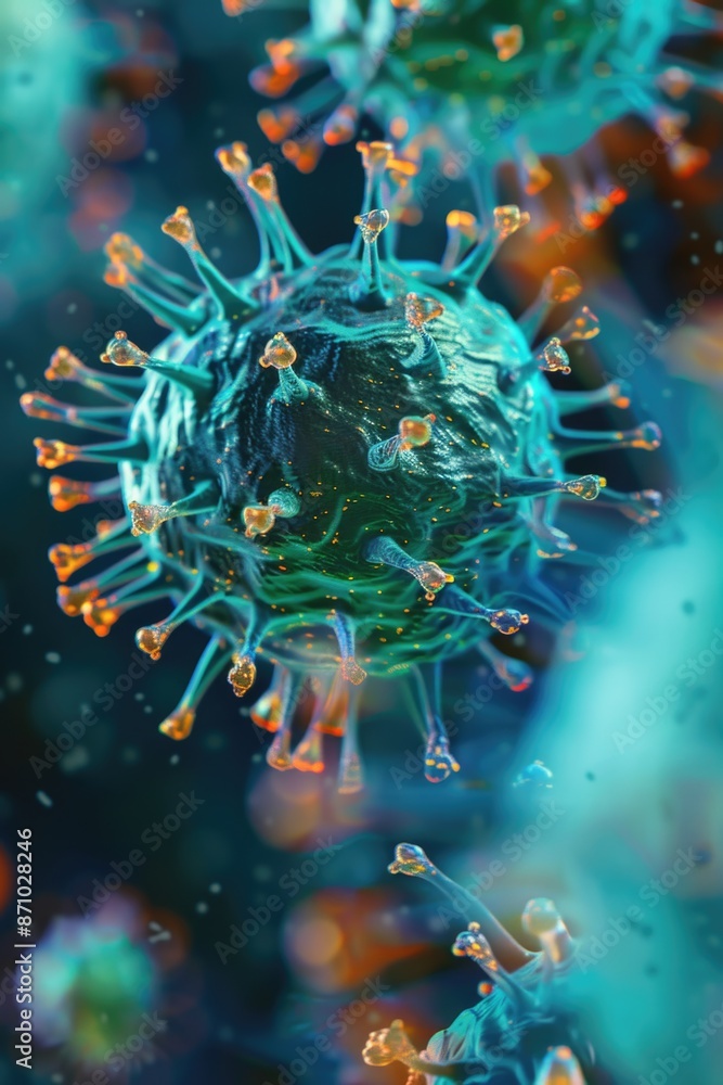Wall mural microscopic view of a cell with numerous tiny dots, ideal for science and education visuals