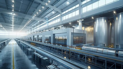 Obraz premium An artistic rendering of a massive factory with interconnected production lines, emphasizing the scale and complexity of modern industrial operations. , Minimalism,