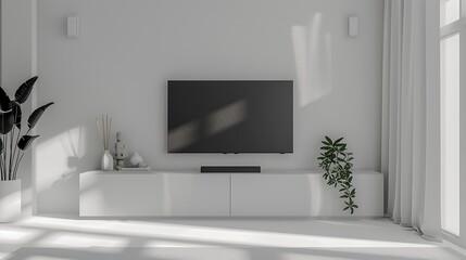 TV on the white wall in modern living room