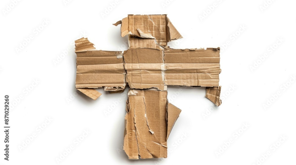Poster a simple cardboard cross placed on a white surface, ideal for use in presentations or as a symbol of