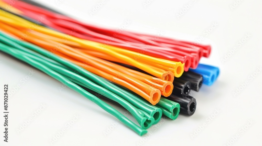 Aufkleber a collection of colorful wires laid out on a white surface, great for technology and innovation conc