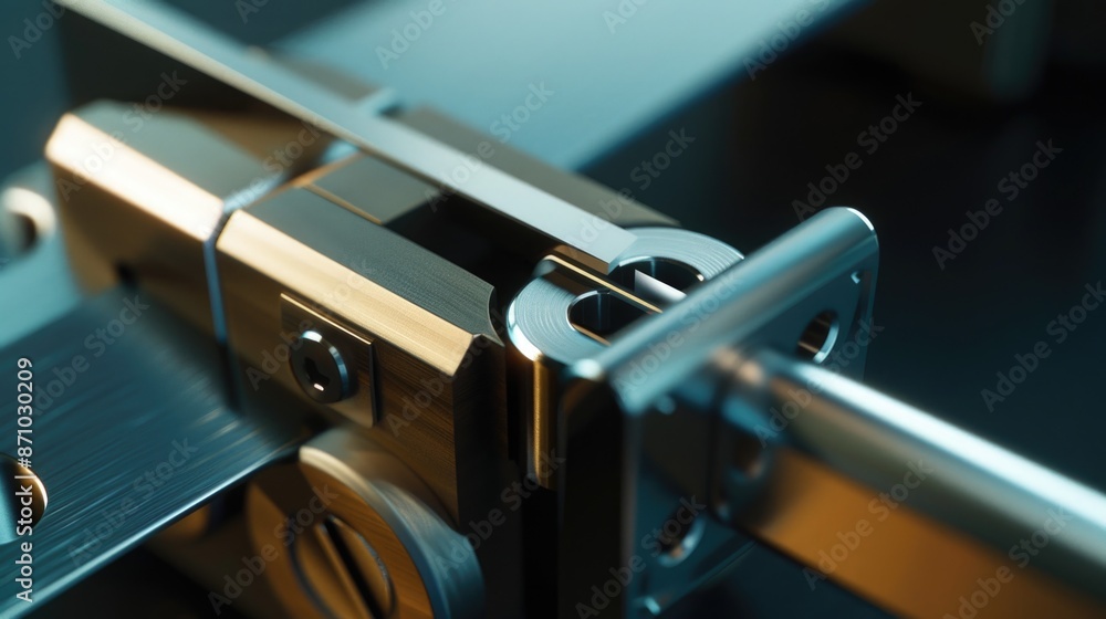 Poster a close-up shot of a metal latch on a door, suitable for use in interior design or architecture proj