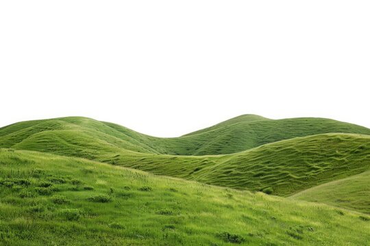 A serene landscape featuring a green grassy hill with rolling hills in the background, perfect for nature scenes and outdoor settings