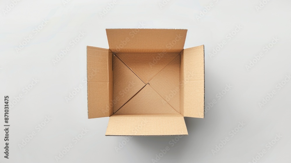 Poster A simple open cardboard box sitting on a flat surface, perfect for use in a variety of scenarios