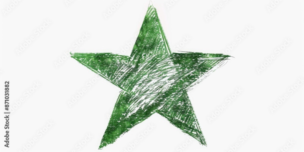 Poster a simple illustration of a green star against a white background, great for use in designs, presenta