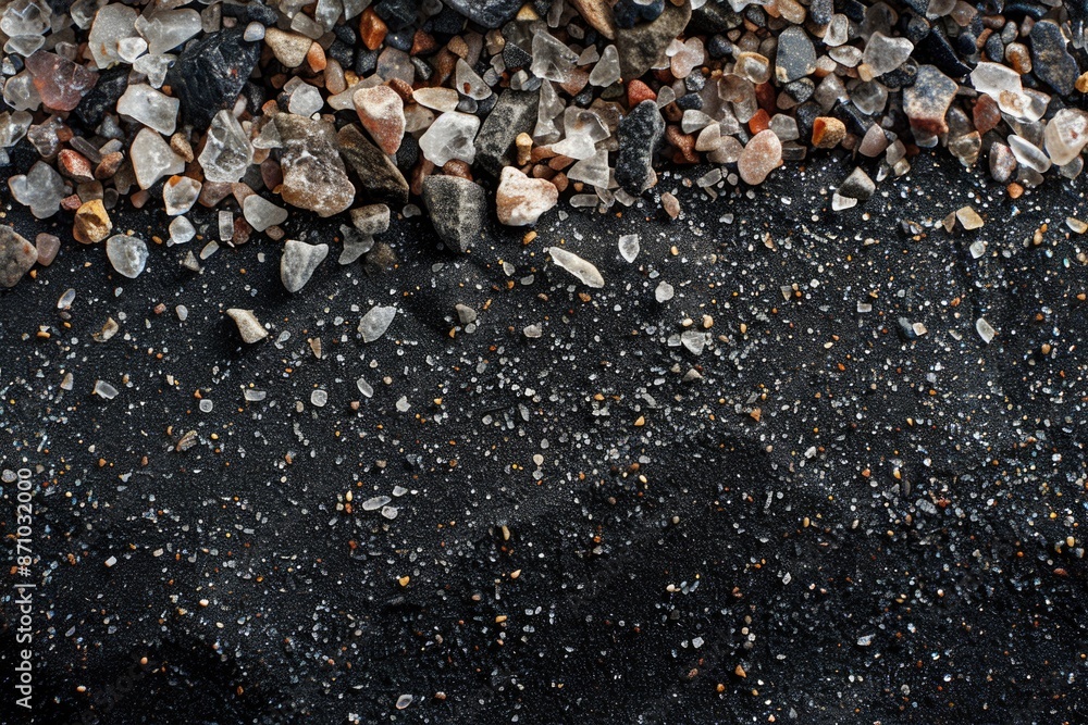 Poster a close-up shot of rocks and gravel on the ground, perfect for use in scenes where texture is key