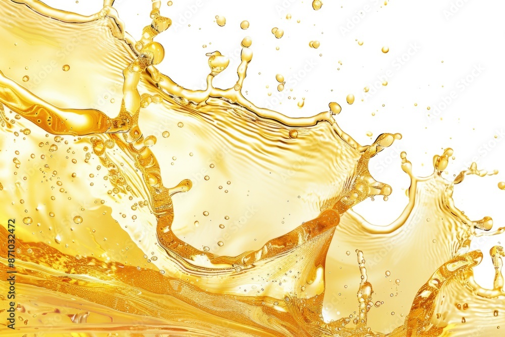 Poster a close-up view of a splash of liquid on a white background, suitable for use in scientific or medic