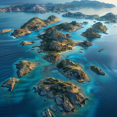 Archipelago and Turquoise Waters: Idyllic Close-Up Aerial View