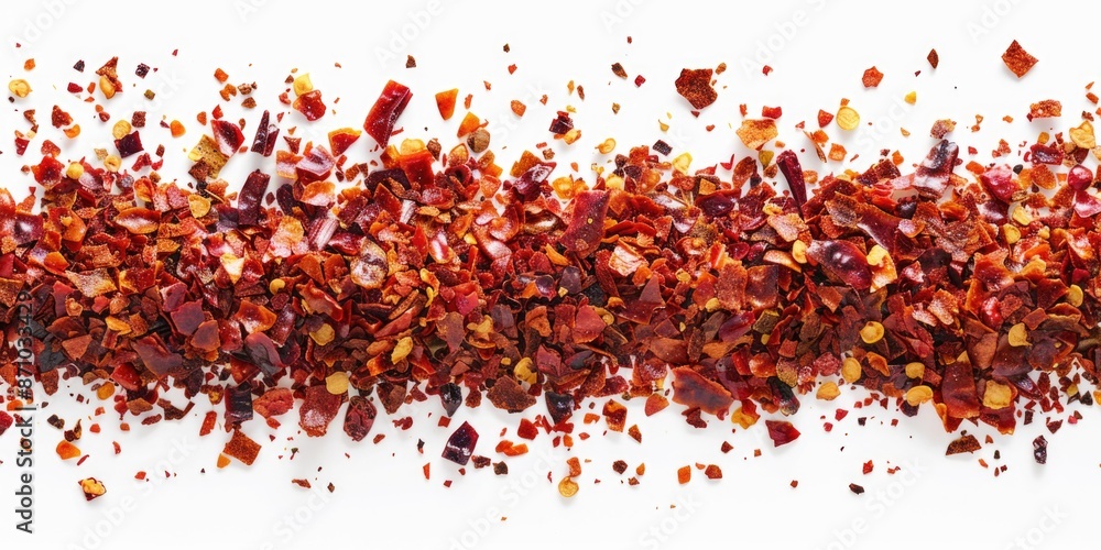 Poster a close-up view of a pile of red chili flakes