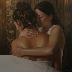 Naklejka premium couple of women hugging