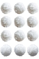 A collection of snowballs lies on a clean and white surface, ideal for winter-themed designs or illustrations