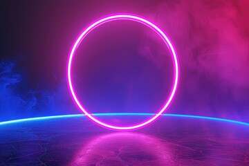 A glowing neon circle surrounded by thick smoke