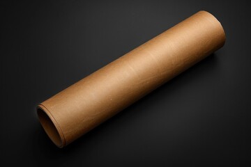 Fototapeta premium A close-up shot of a roll of brown paper lying on a black surface