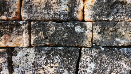 Ancient Weathered Stone Wall Close-Up Natural Colors