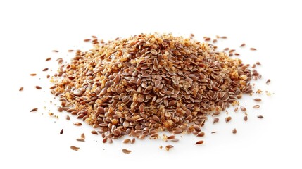 A natural accumulation of flaxseeds on a clean white surface