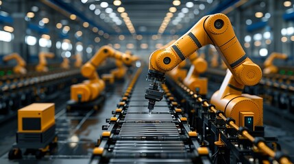Photorealistic rendering of industrial robots and automation systems in action, showcasing efficiency and precision in manufacturing processes. , Minimalism,