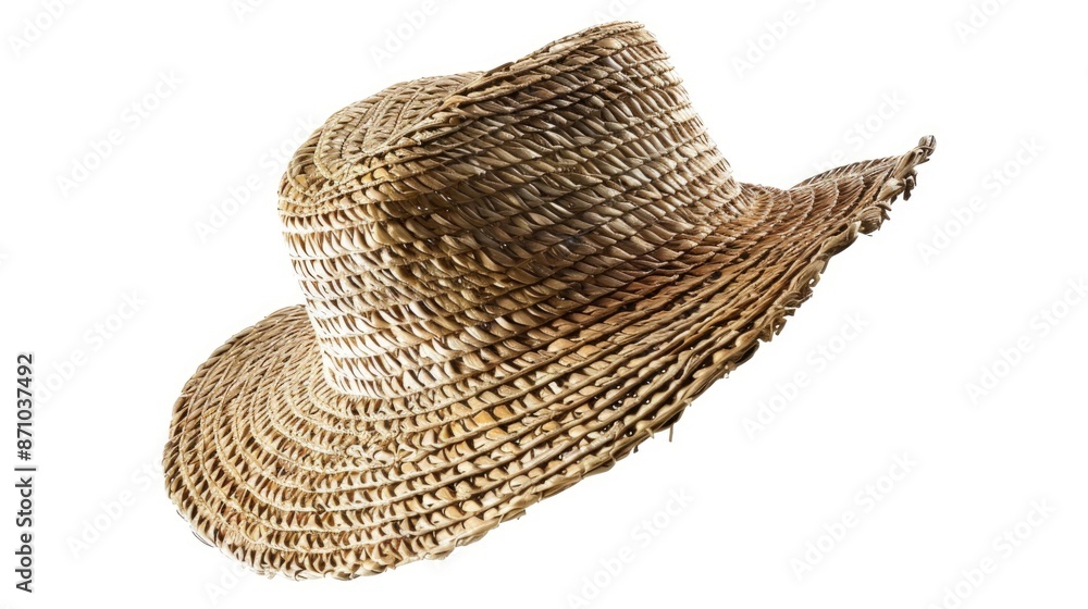Poster A single straw hat on a white background, great for adding texture and style to your designs