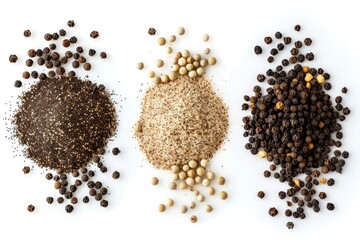 Naklejka premium Close-up of three different spices arranged on a white background