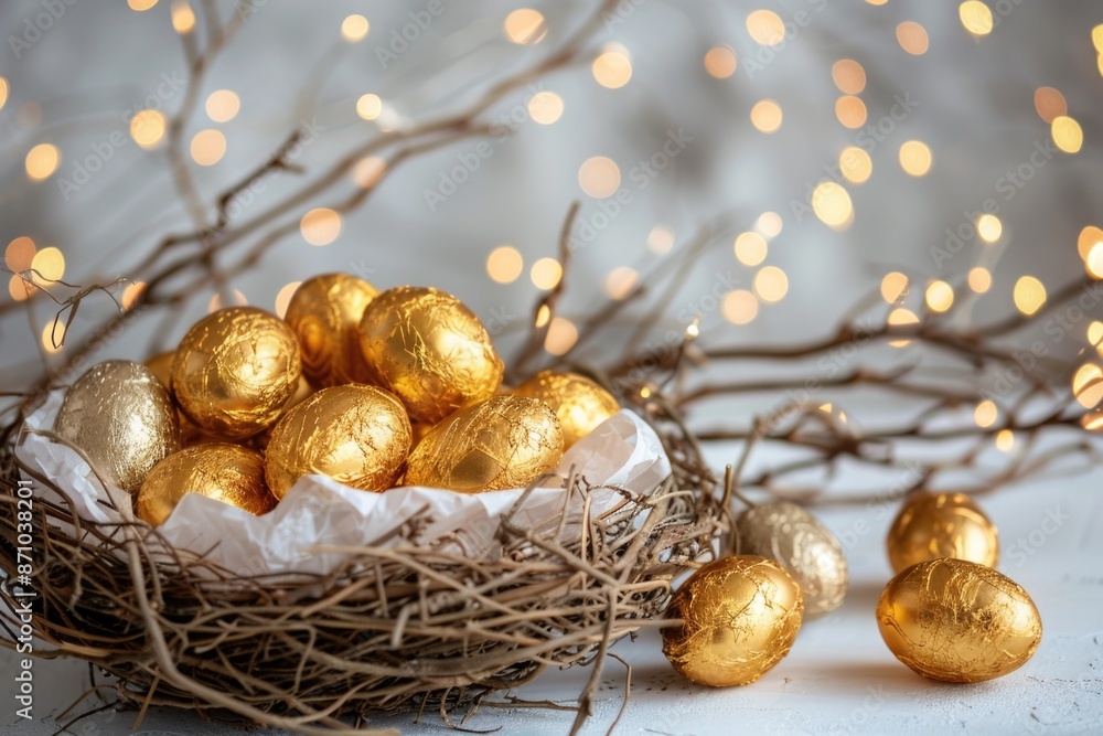 Poster A nest filled with golden eggs and branches