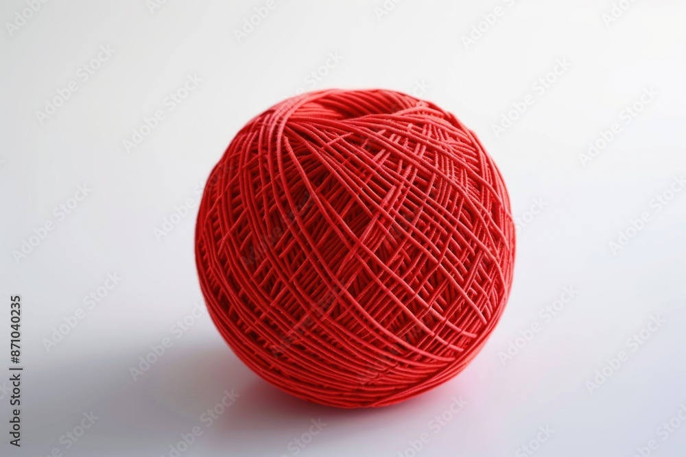 Poster a small red ball of yarn sits on a white background, ideal for use in crafting or textile-related pr