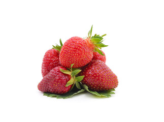 Ripe strawberry with leaves.