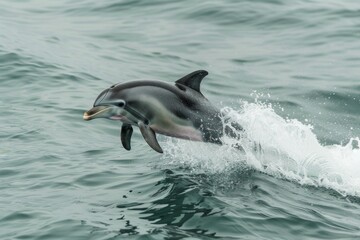A playful dolphin leaping out of the water, showing off its acrobatic skills with a graceful twist in mid-air. 