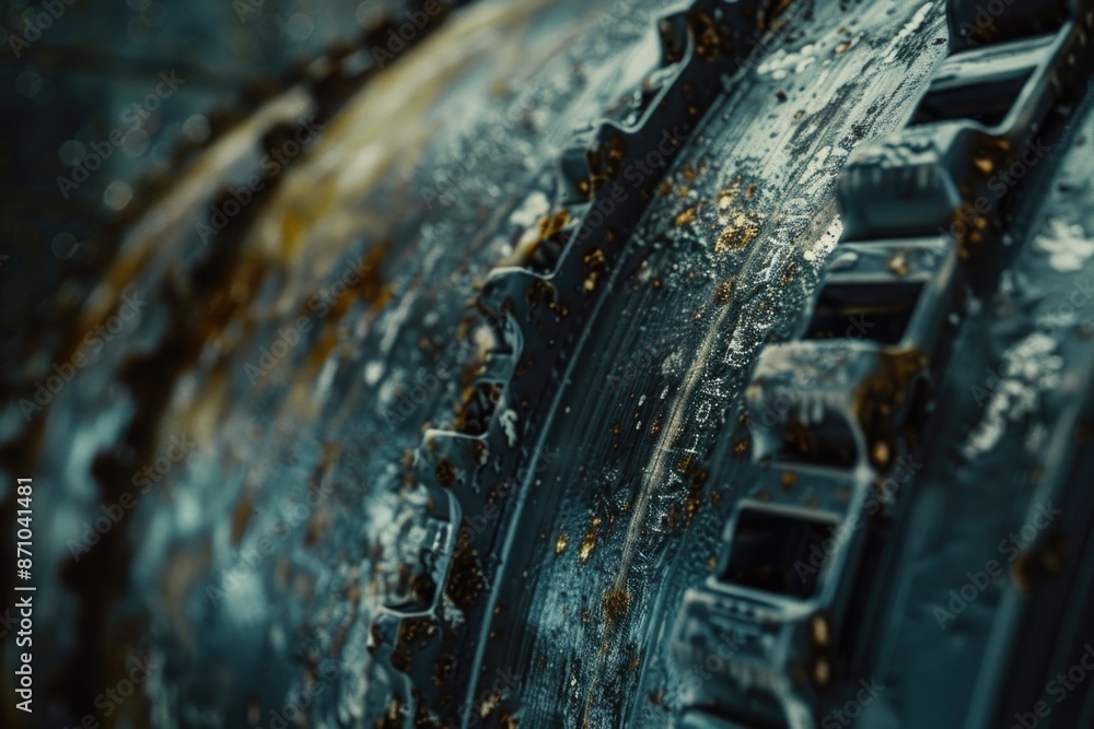 Poster Close-up view of a rusty tire with corrosion visible
