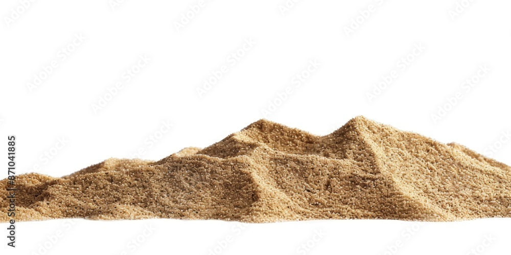 Poster a close-up shot of a pile of sand on a white background, suitable for use in designs and illustratio