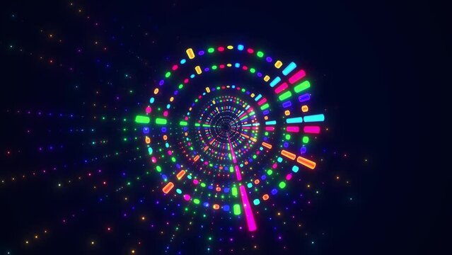 Music Equalizer Tunnel. Circle Music Equalizer, Music Spectrum Digital Music Audio Background. Audio Equalizer Music Animated Background. 3d Digital Music Spectrum Tunnel Animation