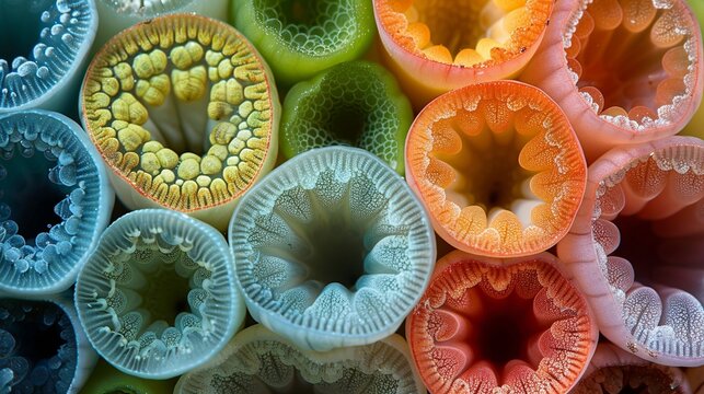 Comparative anatomy of plant tissues, illustrating differences between monocots and dicots for botany enthusiasts. , Minimalism,