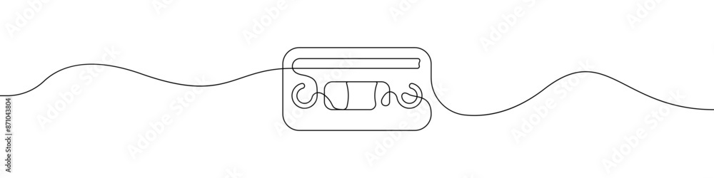 Poster cassette drawing one line vector. outline tape player vector. vintage cassette one endless line vect