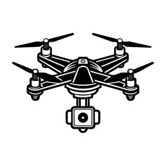 Black and white hand drawn drone with camera. vector illustration