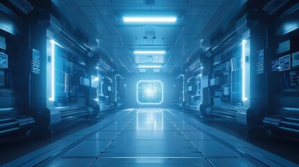 A futuristic research lab where scientists harness the power of supernatural cell explosions to generate immense energy for sustainable power, with copy space high tech