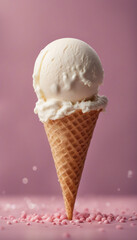 A blank white vanilla ice cream cone blank mockup template with two ice cream balls in the air The i