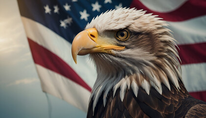AI generated image of eagle against the American flag while celebrating Independence Day