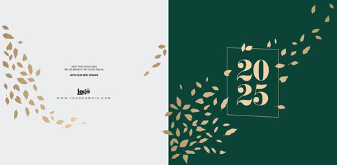 2025 logo and premium wish card with leaf style. Happy new Year.