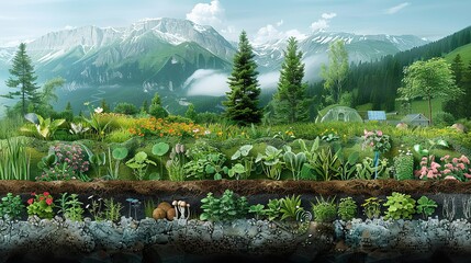 Schematic representation of nitrogen cycle in ecosystems, showing microbial and plant interactions, pivotal in ecology. , Minimalism,
