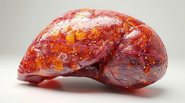 Cross-sectional view of healthy human liver, showing lobular organization and blood supply, essential in hepatology. , Minimalism,
