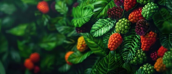 Obraz premium AIdriven fruit farms cultivate supernatural fruits that mimic the colors and patterns of mystical animals