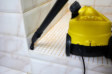 A close-up image showing a professional steam cleaning session used to revitalize the grout in a...