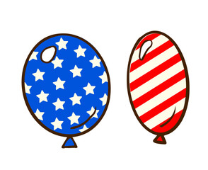 Balloon set. Balloons colored in USA flag national colors for decoration, posters, invitations, menus, banners. US Independence Day elements