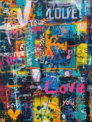 Fototapeta premium Abstract graffiti art with a love theme painted on canvas
