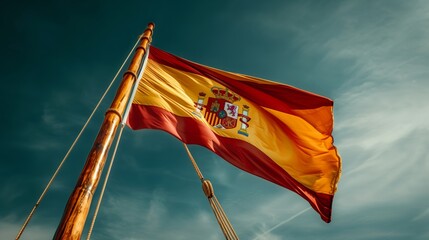 A close-up image of the Spanish flag waving in the wind
