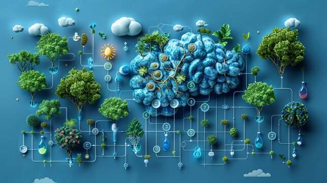 Endocrinology illustration set: hormone production pathways, thyroid function, and diabetes management with insulin therapy. , Minimalism,