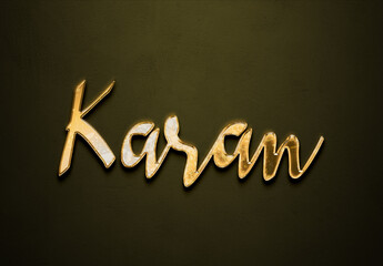 Old gold text effect of Hindi name Karan with 3D glossy style Mockup.