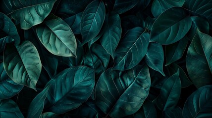 Lush green tropical leaves with water droplets close-up view
