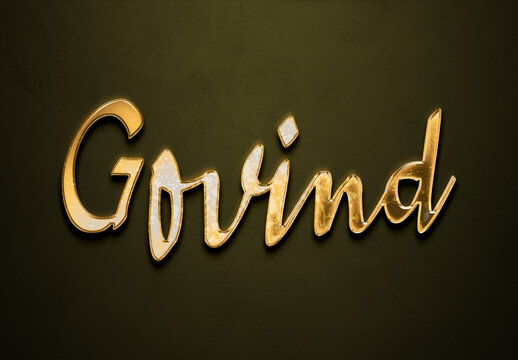 Old gold text effect of Hindi name Govind with 3D glossy style Mockup.