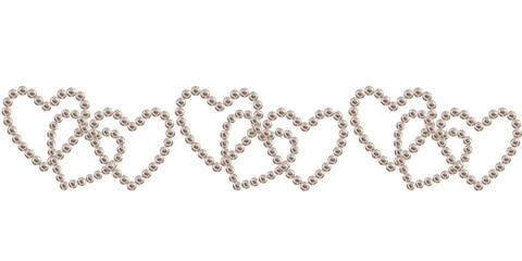 Seamless border of pearl in the shape of a heart. Watercolor illustration in pastel palette with holographic effect for greeting card, menu for Valentine's Day, engagement, wedding, Happy Mother's Day