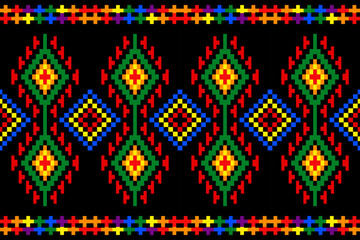 Geometric, seamless, traditional ethnic, ikat pattern, fabric pattern for textiles, rugs, wallpaper, clothing, sarong, batik, wrapping, embroidery, print, background, cover, illustration, vector.